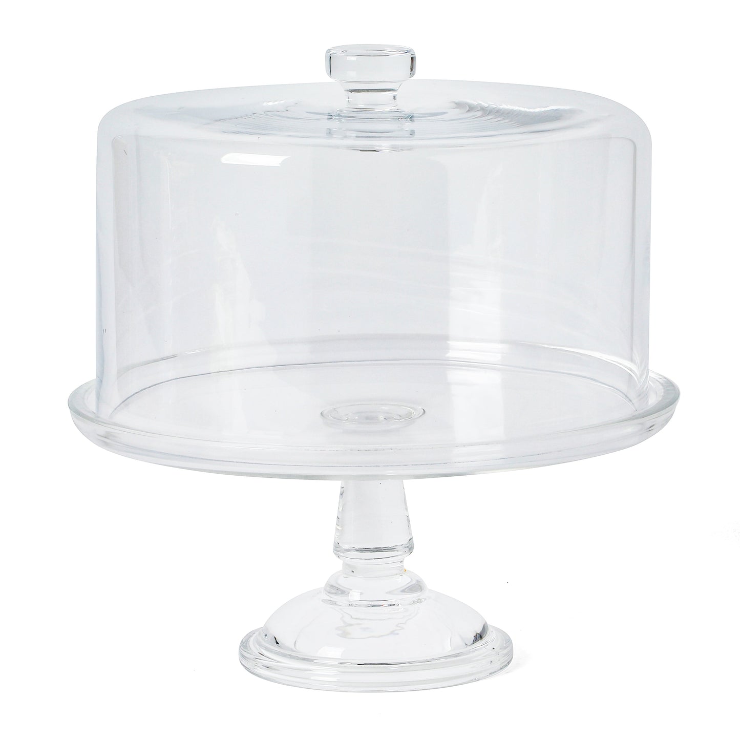 Martha Stewart Watercrest Glass Cake Stand with Dome, 10.2 Inch Clear Footed Pedestal Cake Stand with Glass Lid Cover, Handmade Glassware