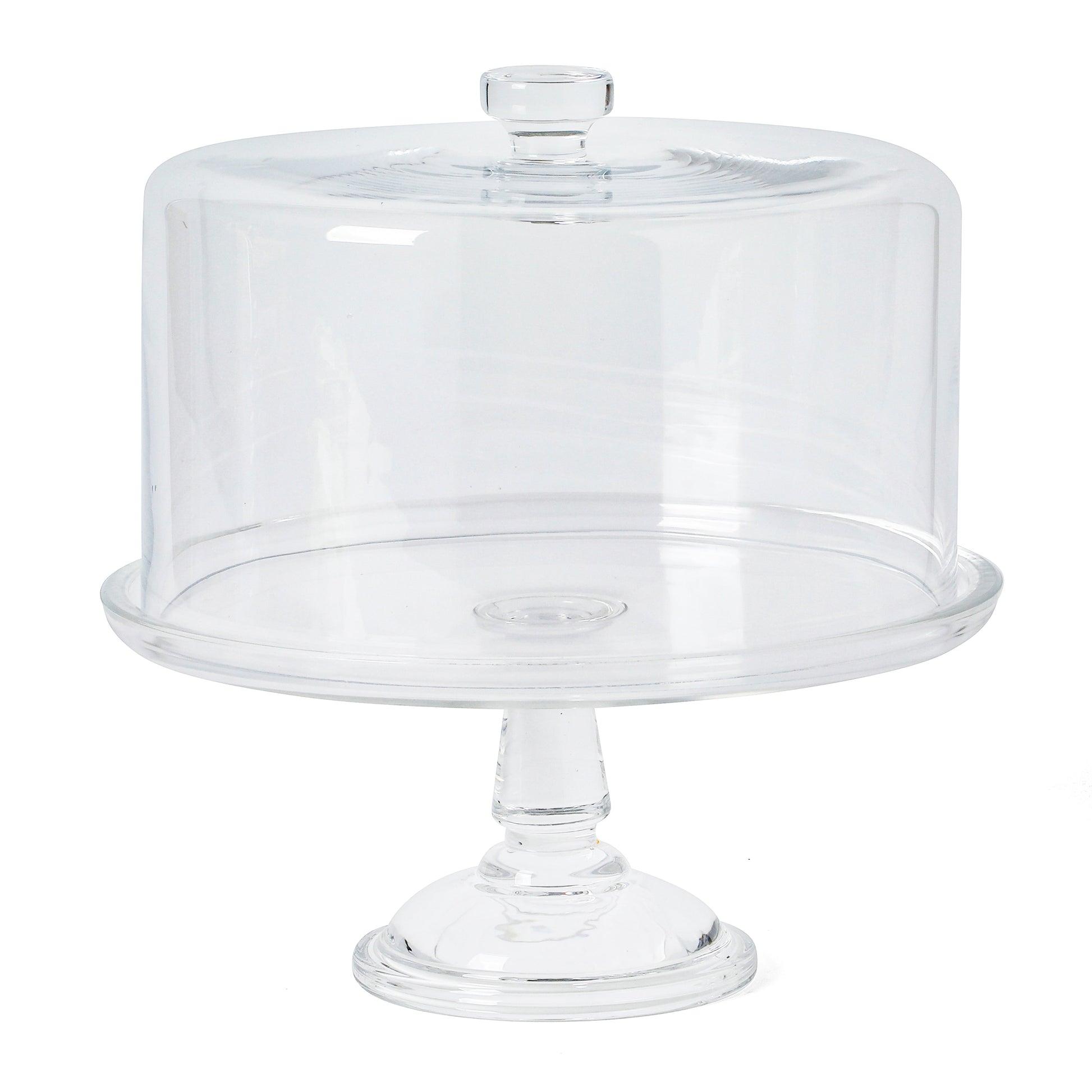 Martha Stewart Watercrest Glass Cake Stand with Dome, 10.2 Inch Clear Footed Pedestal Cake Stand with Glass Lid Cover, Handmade Glassware