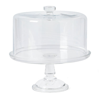 Martha Stewart Watercrest Glass Cake Stand with Dome, 10.2 Inch Clear Footed Pedestal Cake Stand with Glass Lid Cover, Handmade Glassware