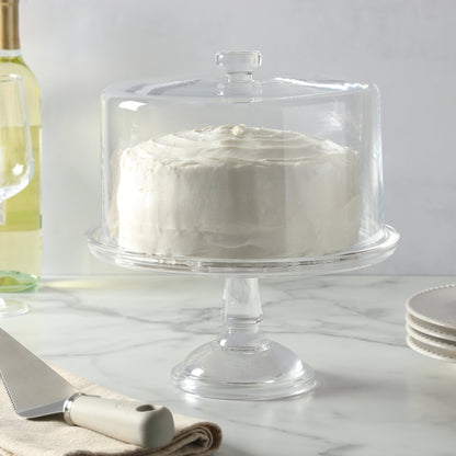 Martha Stewart Watercrest Glass Cake Stand with Dome, 10.2 Inch Clear Footed Pedestal Cake Stand with Glass Lid Cover, Handmade Glassware