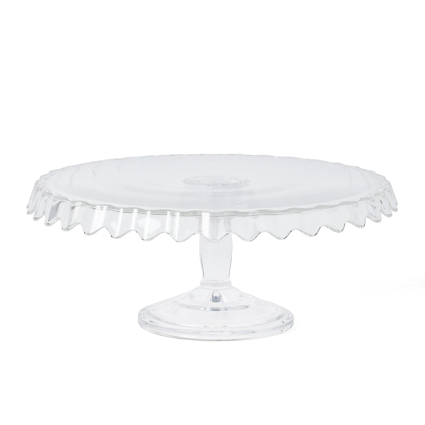 Martha Stewart Watercrest Glass Cake Stand, 10.2 Inch Footed Pedestal Cake Plate with Scalloped Ruffled Edge, Clear Handmade Glassware