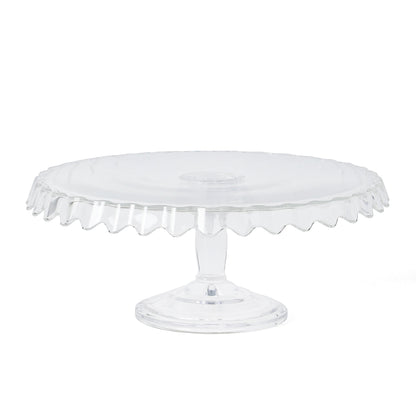 Martha Stewart Watercrest Glass Cake Stand, 10.2 Inch Footed Pedestal Cake Plate with Scalloped Ruffled Edge, Clear Handmade Glassware