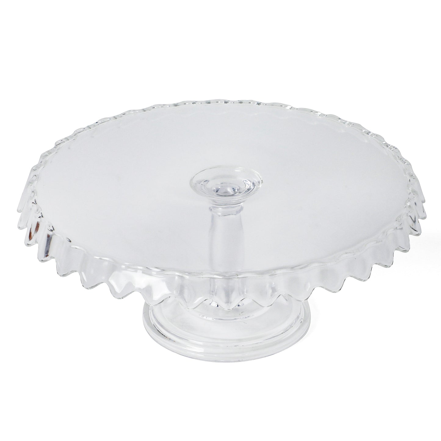 Martha Stewart Watercrest Glass Cake Stand, 10.2 Inch Footed Pedestal Cake Plate with Scalloped Ruffled Edge, Clear Handmade Glassware