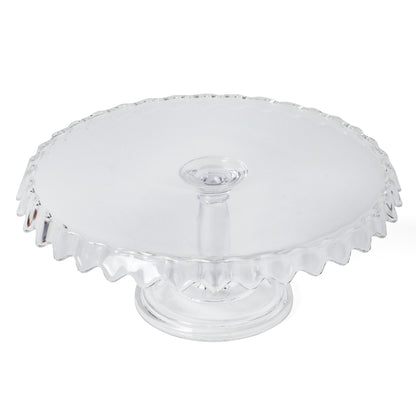 Martha Stewart Watercrest Glass Cake Stand, 10.2 Inch Footed Pedestal Cake Plate with Scalloped Ruffled Edge, Clear Handmade Glassware