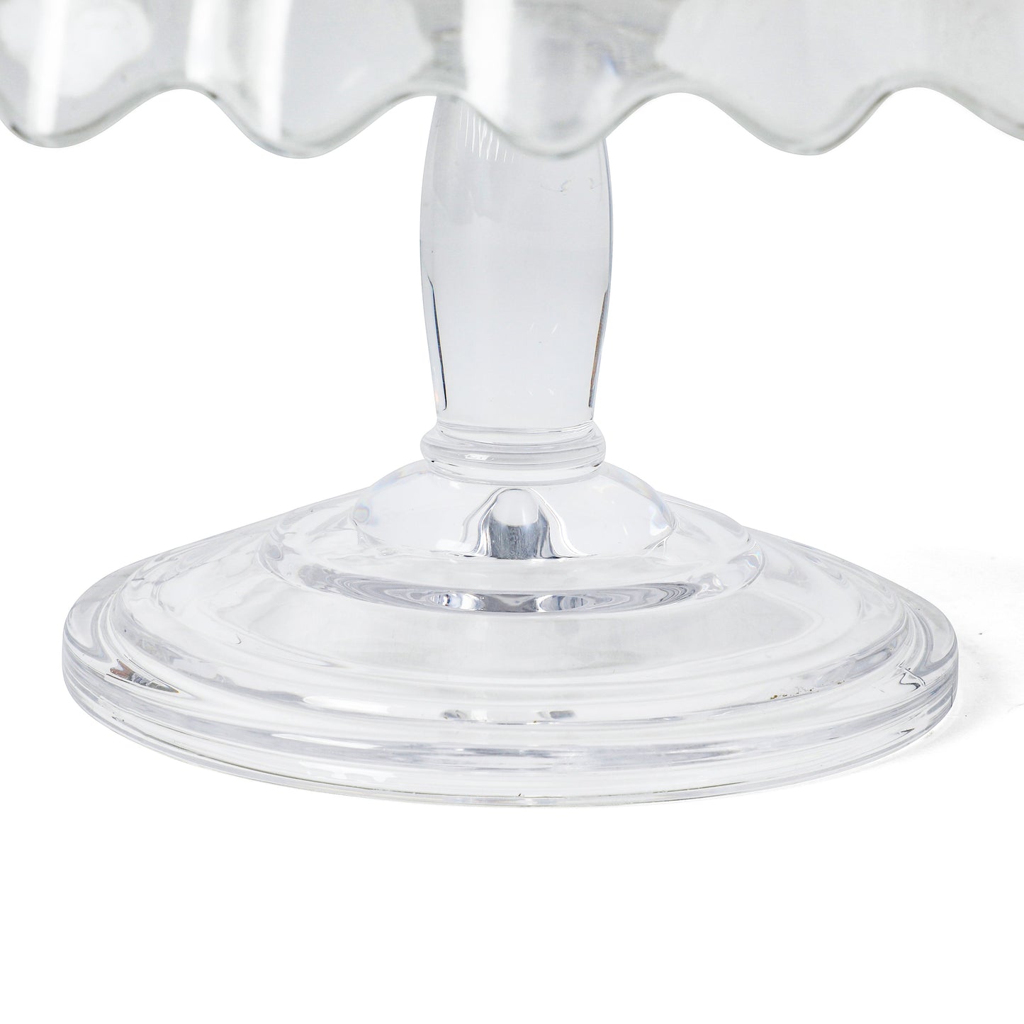 Martha Stewart Watercrest Glass Cake Stand, 10.2 Inch Footed Pedestal Cake Plate with Scalloped Ruffled Edge, Clear Handmade Glassware