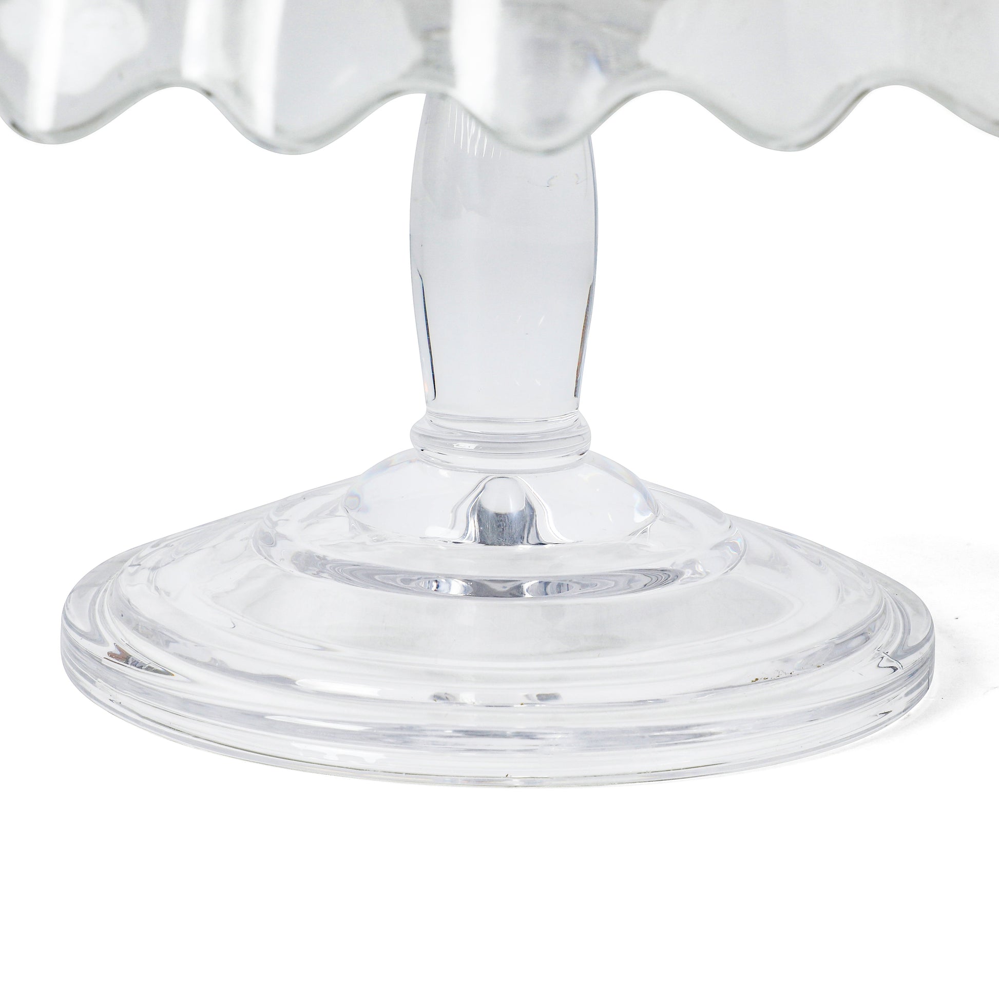 Martha Stewart Watercrest Glass Cake Stand, 10.2 Inch Footed Pedestal Cake Plate with Scalloped Ruffled Edge, Clear Handmade Glassware