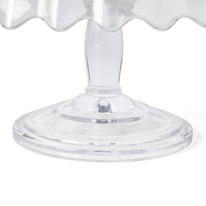 Martha Stewart Watercrest Glass Cake Stand, 10.2 Inch Footed Pedestal Cake Plate with Scalloped Ruffled Edge, Clear Handmade Glassware