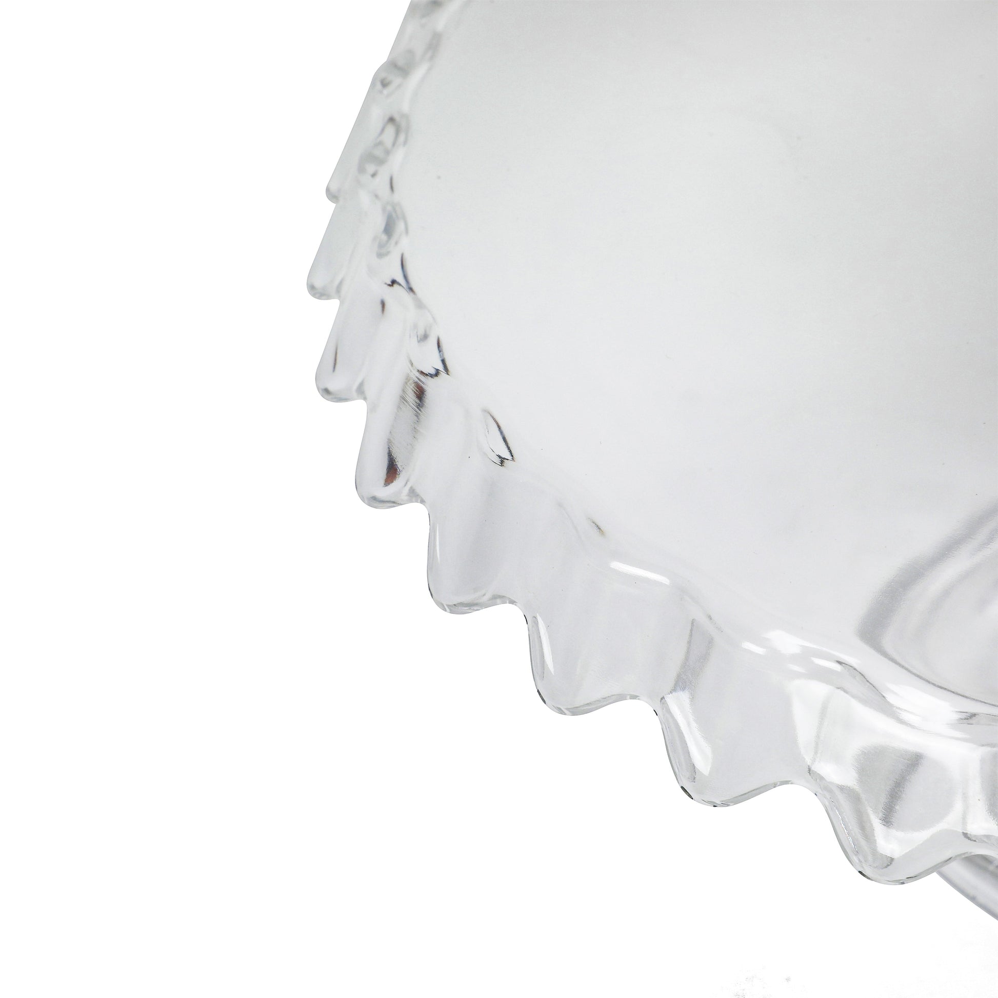 Martha Stewart Watercrest Glass Cake Stand, 10.2 Inch Footed Pedestal Cake Plate with Scalloped Ruffled Edge, Clear Handmade Glassware
