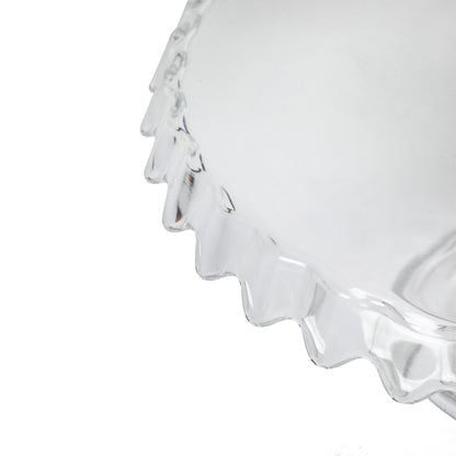 Martha Stewart Watercrest Glass Cake Stand, 10.2 Inch Footed Pedestal Cake Plate with Scalloped Ruffled Edge, Clear Handmade Glassware