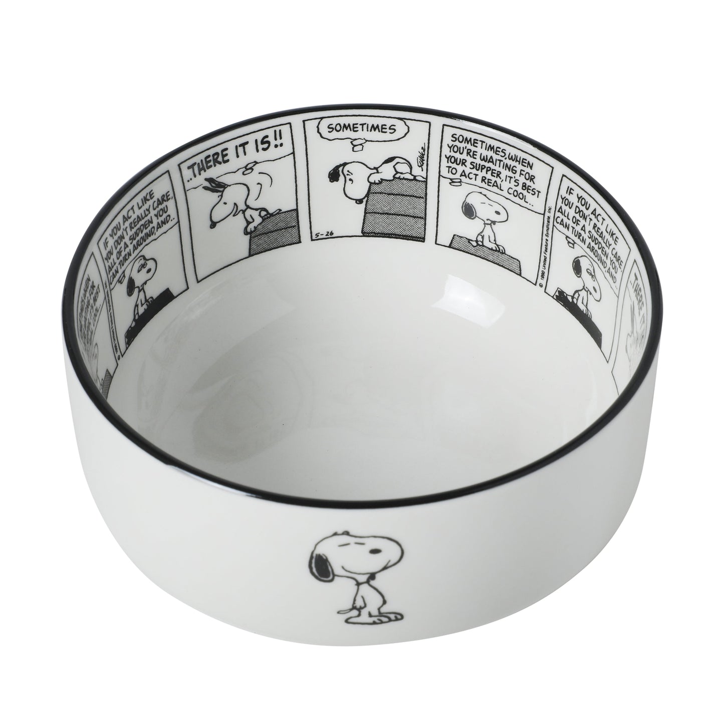 Peanuts Snoopy Cereal Bowls, Set of 4, 4.5-Inch Porcelain Snack Bowls for Ice Cream and Dessert, Sunday Comic Strip Design with Snoopy and Woodstock