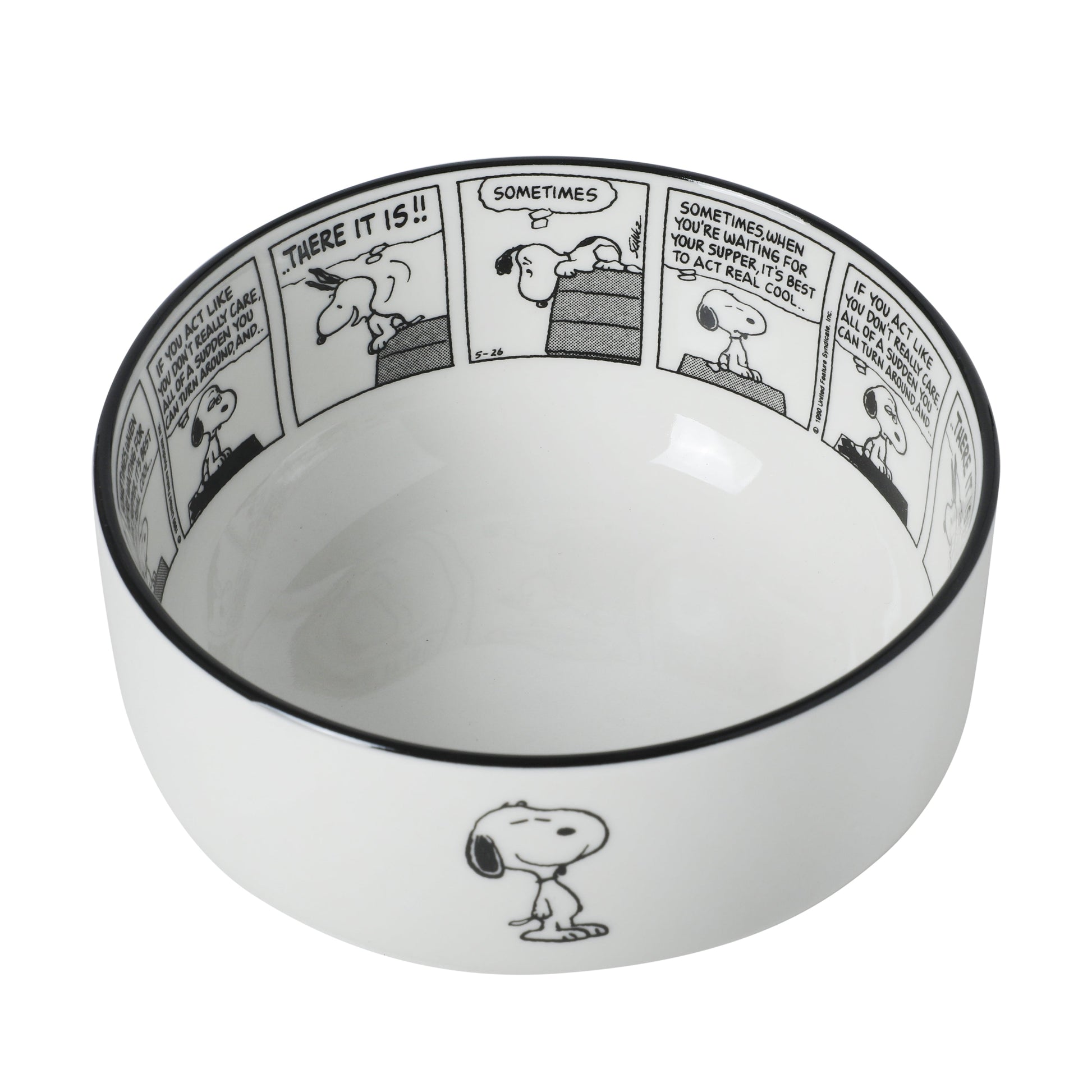 Peanuts Snoopy Cereal Bowls, Set of 4, 4.5-Inch Porcelain Snack Bowls for Ice Cream and Dessert, Sunday Comic Strip Design with Snoopy and Woodstock