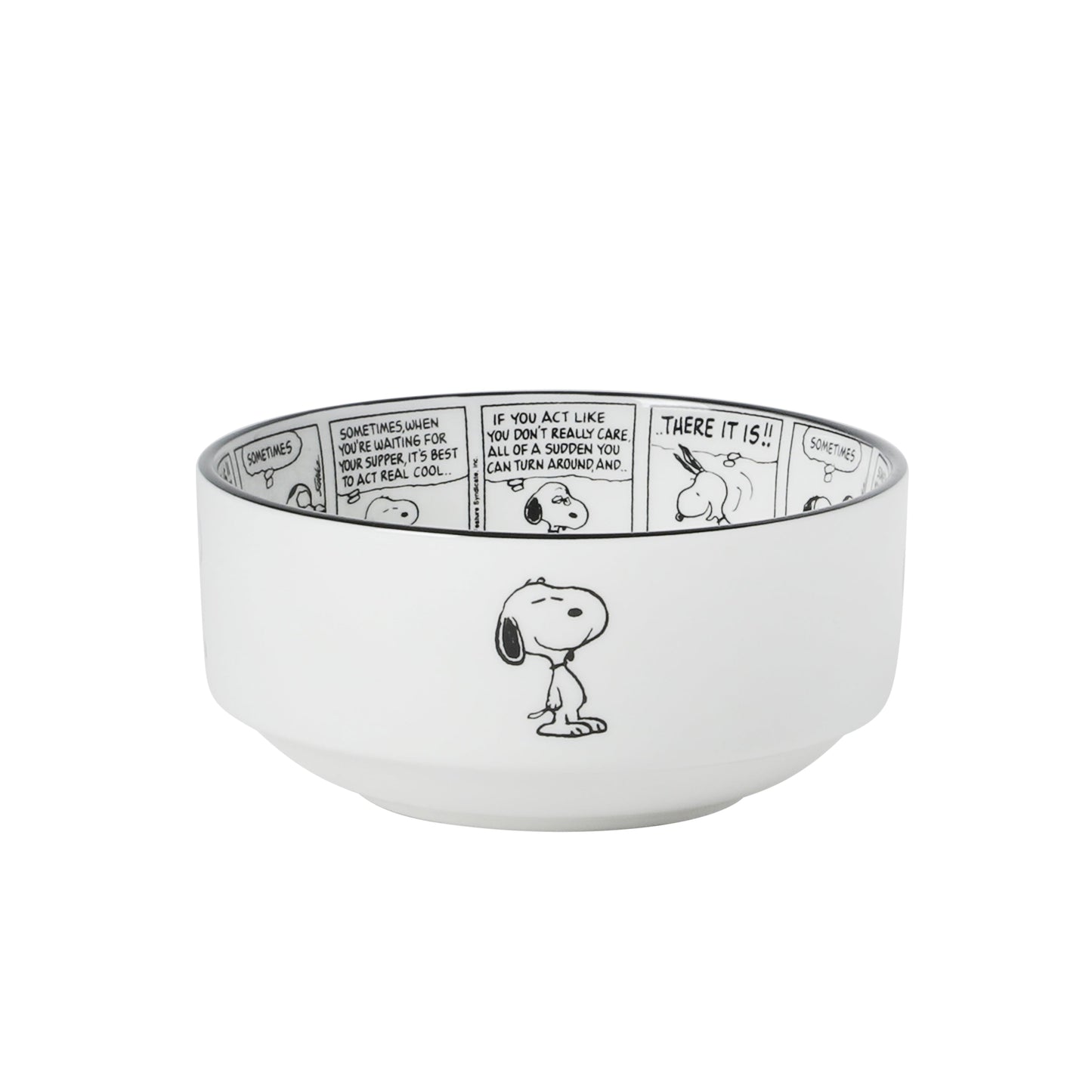 Peanuts Snoopy Cereal Bowls, Set of 4, 4.5-Inch Porcelain Snack Bowls for Ice Cream and Dessert, Sunday Comic Strip Design with Snoopy and Woodstock