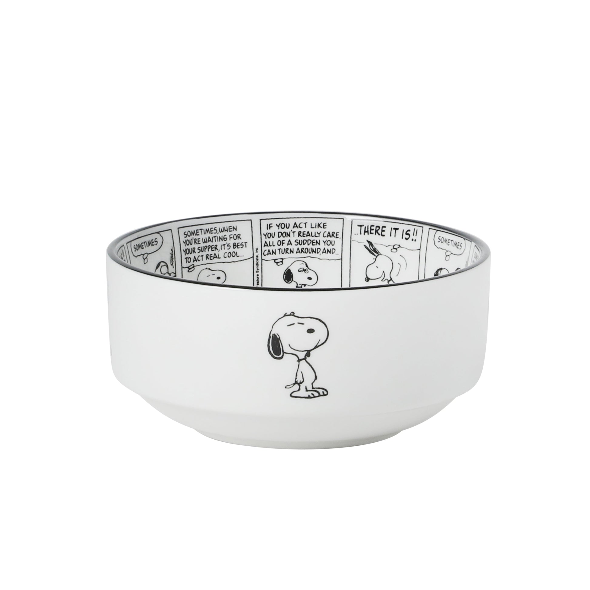 Peanuts Snoopy Cereal Bowls, Set of 4, 4.5-Inch Porcelain Snack Bowls for Ice Cream and Dessert, Sunday Comic Strip Design with Snoopy and Woodstock