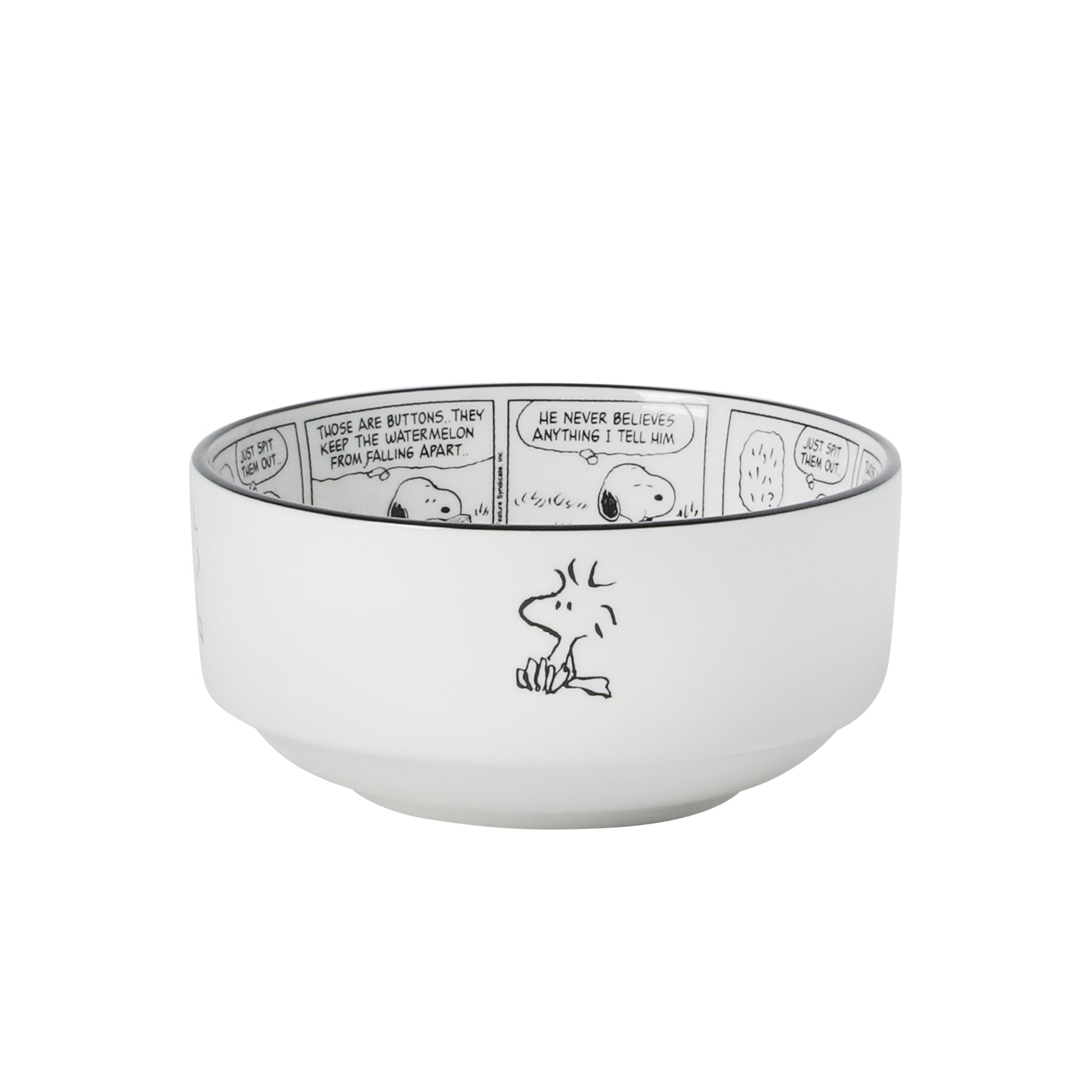 Peanuts Snoopy Cereal Bowls, Set of 4, 4.5-Inch Porcelain Snack Bowls for Ice Cream and Dessert, Sunday Comic Strip Design with Snoopy and Woodstock