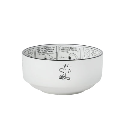 Peanuts Snoopy Cereal Bowls, Set of 4, 4.5-Inch Porcelain Snack Bowls for Ice Cream and Dessert, Sunday Comic Strip Design with Snoopy and Woodstock