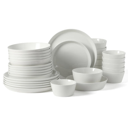 Martha Stewart Plates and Bowls Sets, 30-Piece Porcelain Dinnerware Set for 6, Dinner Plates, Dessert Plates, Pasta Bowls, Cereal & Fruit Bowls