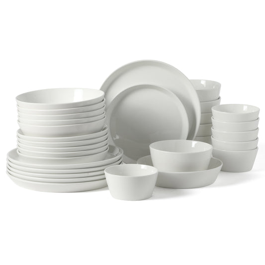 Martha Stewart Plates and Bowls Sets, 30-Piece Porcelain Dinnerware Set for 6, Dinner Plates, Dessert Plates, Pasta Bowls, Cereal & Fruit Bowls
