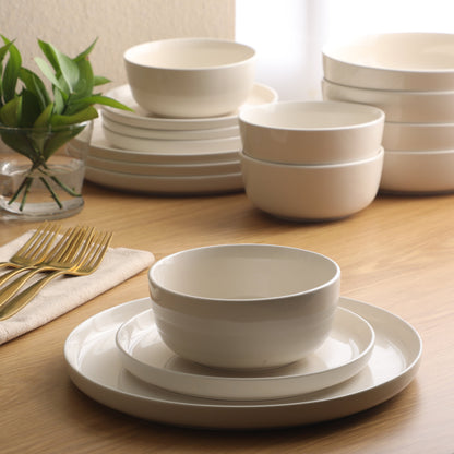Gibson Home Serenity 16 Piece Modern Porcelain Dinnerware Set for 4, Plates and Bowls Set, Dinner Plates, Salad Plates,  Cereal Bowls
