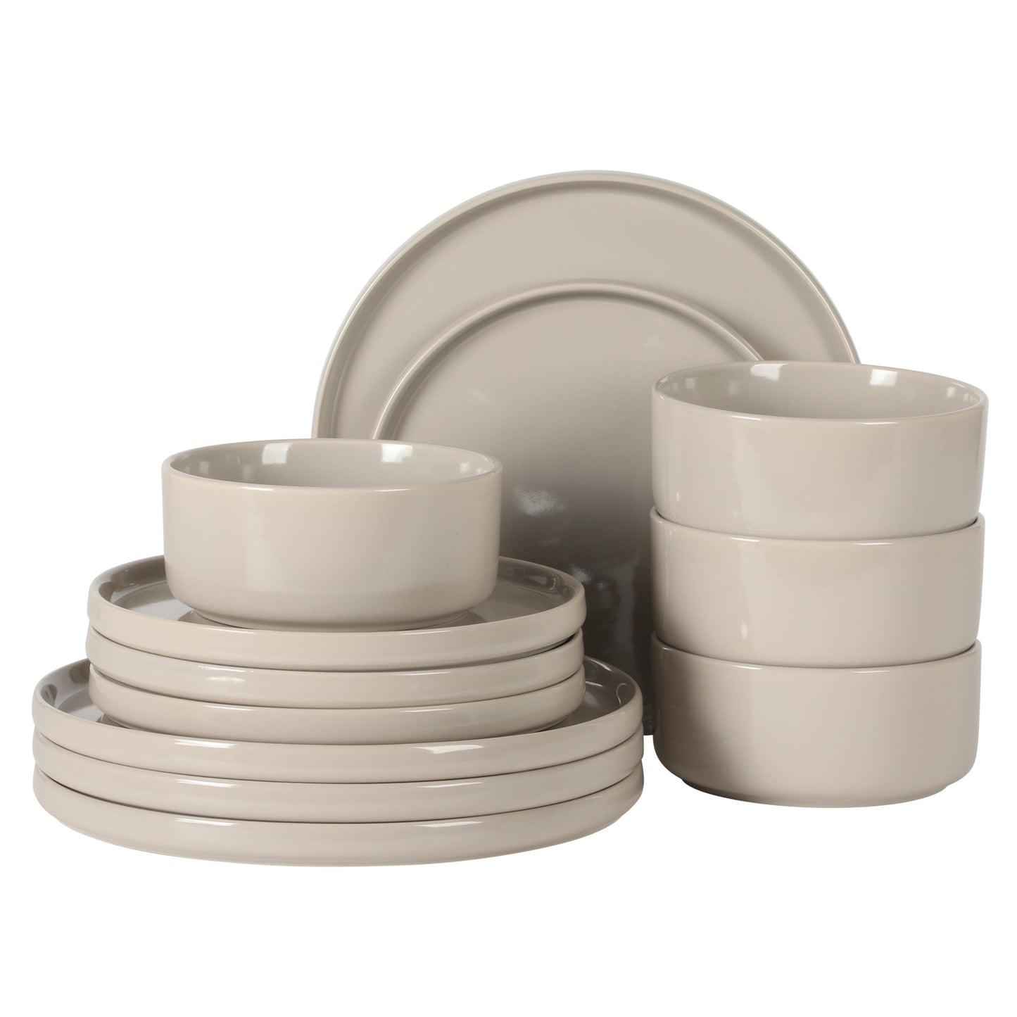Gibson Elite Moonstone 12 Piece Modern Stoneware Dinnerware Set for 4, Grey Plates and Bowls Set, Dinner Plates, Salad Plates, Bowls