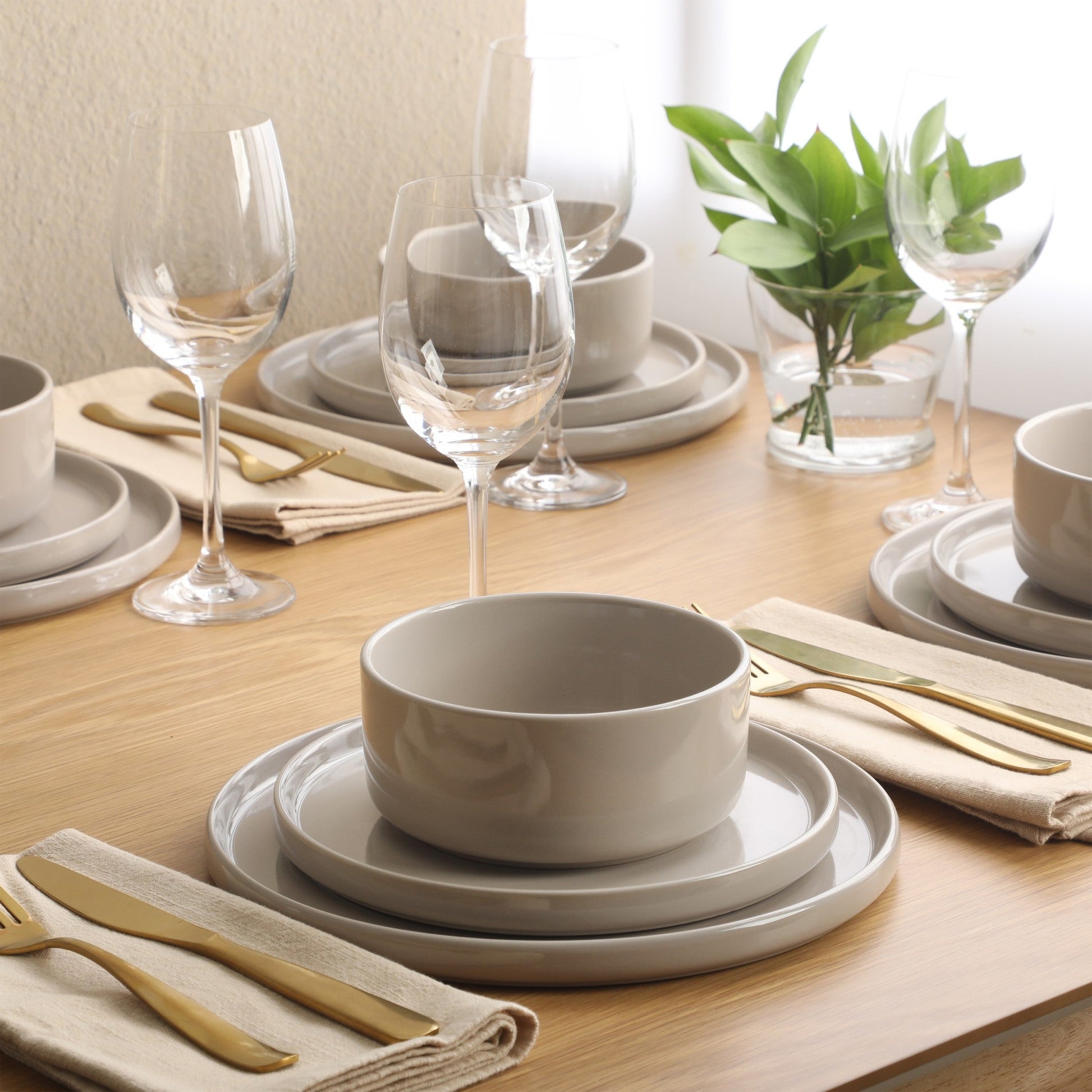 Gibson Elite Moonstone 12 Piece Modern Stoneware Dinnerware Set for 4, Grey Plates and Bowls Set, Dinner Plates, Salad Plates, Bowls