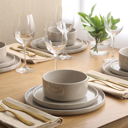 Gibson Elite Moonstone 12 Piece Modern Stoneware Dinnerware Set for 4, Grey Plates and Bowls Set, Dinner Plates, Salad Plates, Bowls