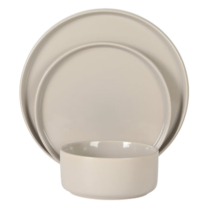 Gibson Elite Moonstone 12 Piece Modern Stoneware Dinnerware Set for 4, Grey Plates and Bowls Set, Dinner Plates, Salad Plates, Bowls