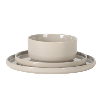 Gibson Elite Moonstone 12 Piece Modern Stoneware Dinnerware Set for 4, Grey Plates and Bowls Set, Dinner Plates, Salad Plates, Bowls