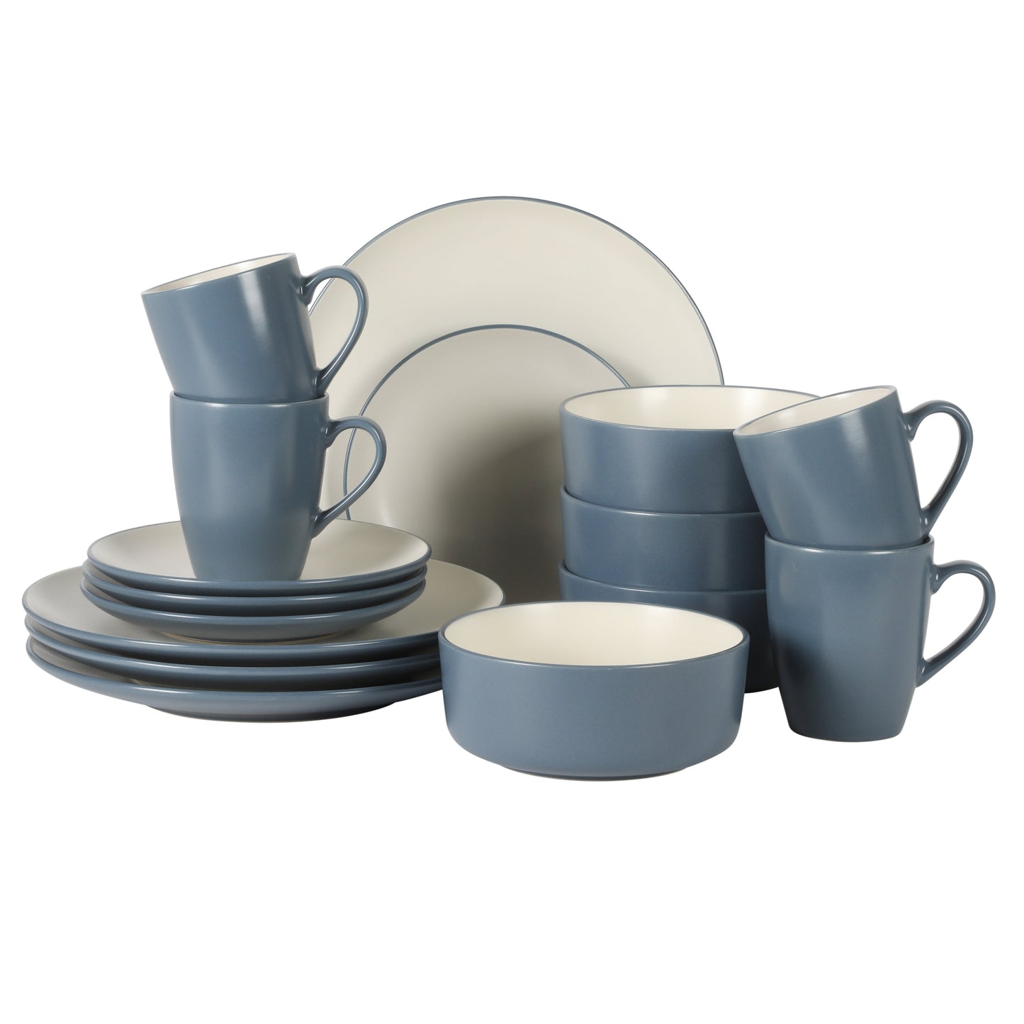 Gibson Elite Oxford Blue Plates and Bowls Sets, 16 Piece Stoneware Dinnerware Sets for 4, Dinner Plates Dessert Plates Bowls Mugs