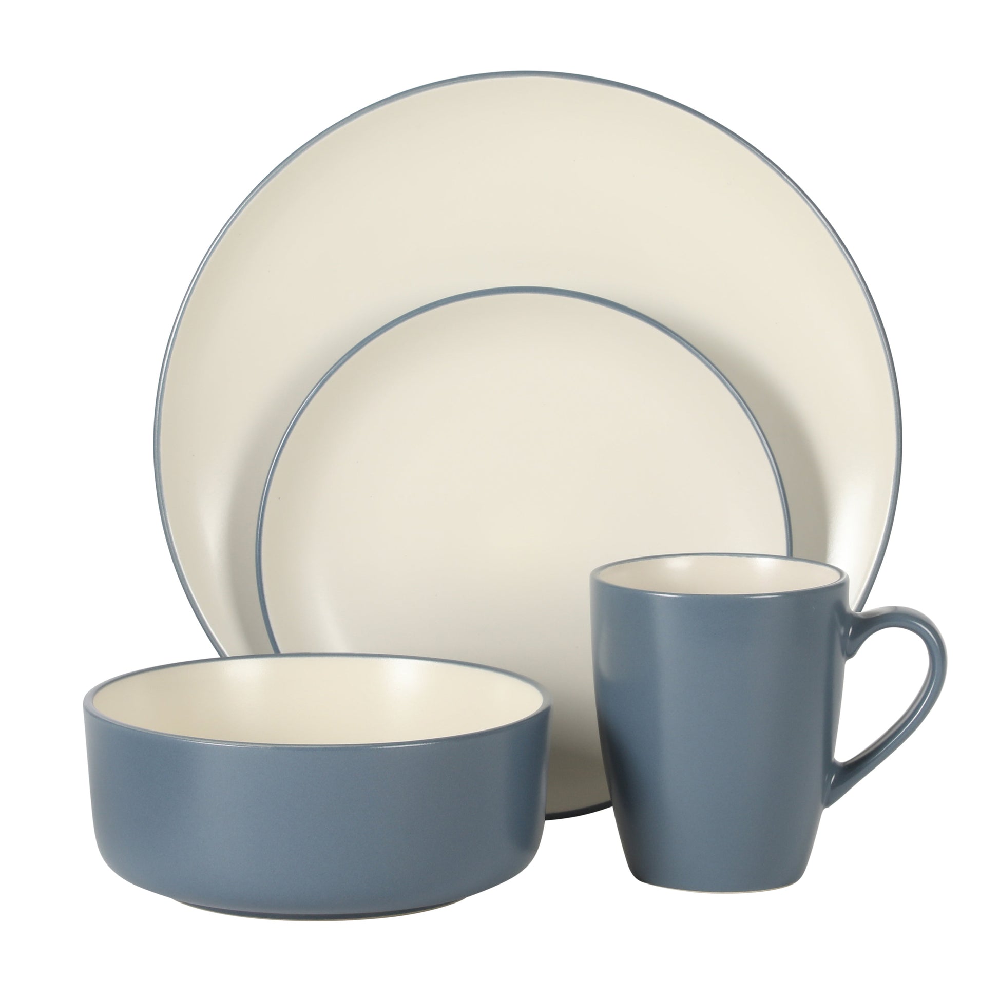 Gibson Elite Oxford Blue Plates and Bowls Sets, 16 Piece Stoneware Dinnerware Sets for 4, Dinner Plates Dessert Plates Bowls Mugs