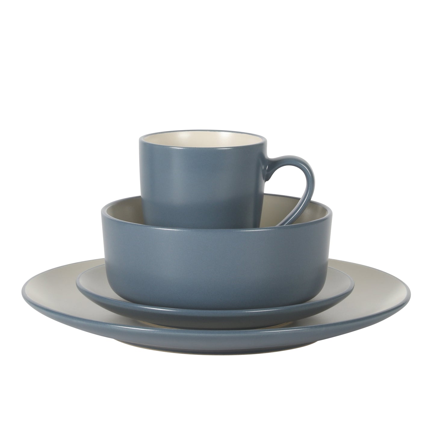 Gibson Elite Oxford Blue Plates and Bowls Sets, 16 Piece Stoneware Dinnerware Sets for 4, Dinner Plates Dessert Plates Bowls Mugs