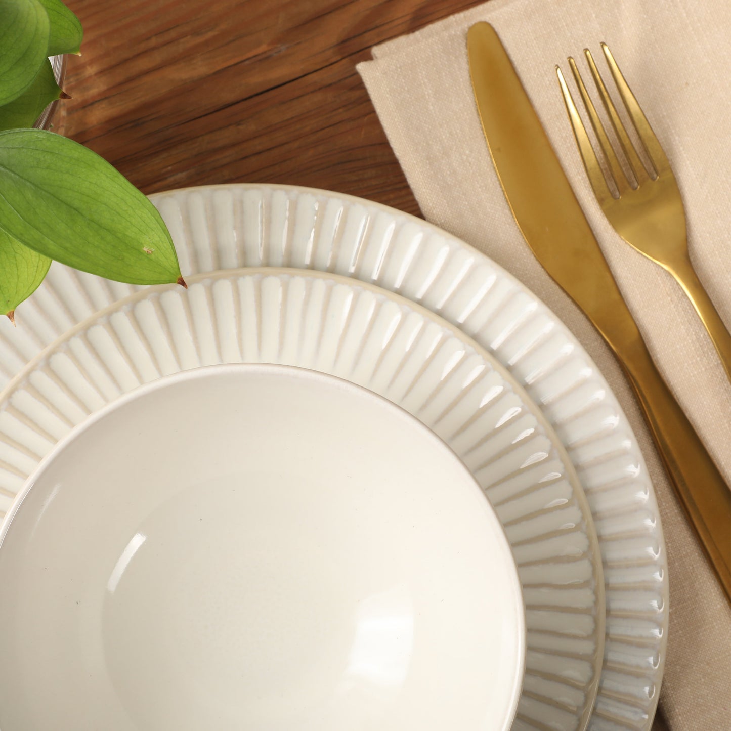 Gibson Elite Soleil 12 Piece Linen White Stoneware Dinnerware Set for 4, Plates and Bowls Set with Dinner Plates, Salad Plates and Bowls