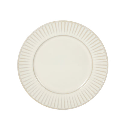 Gibson Elite Soleil 12 Piece Linen White Stoneware Dinnerware Set for 4, Plates and Bowls Set with Dinner Plates, Salad Plates and Bowls