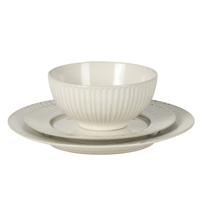 Gibson Elite Soleil 12 Piece Linen White Stoneware Dinnerware Set for 4, Plates and Bowls Set with Dinner Plates, Salad Plates and Bowls