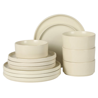 Gibson Elite Avant-Garde 12 Piece Stoneware Dinnerware Set for 4, Plates and Bowls Set with Reactive Glaze,  Dinner Plates, Salad Plates, Bowls