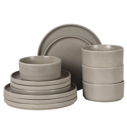 Gibson Elite Avant-Garde 12 Piece Stoneware Dinnerware Set for 4, Plates and Bowls Set with Reactive Glaze,  Dinner Plates, Salad Plates, Bowls