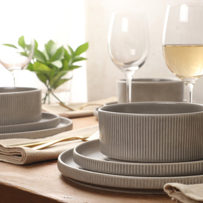 Gibson Elite Avant-Garde 12 Piece Stoneware Dinnerware Set for 4, Plates and Bowls Set with Reactive Glaze,  Dinner Plates, Salad Plates, Bowls