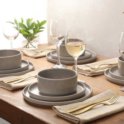 Gibson Elite Avant-Garde 12 Piece Stoneware Dinnerware Set for 4, Plates and Bowls Set with Reactive Glaze,  Dinner Plates, Salad Plates, Bowls