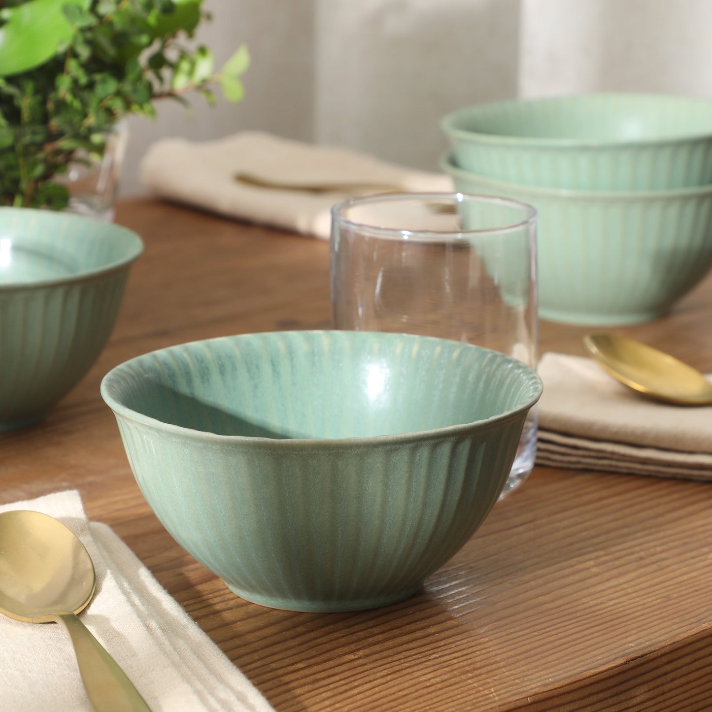 Gibson Elite Cereal Bowls Set of 4, 6-Inch Stoneware Soup Bowls,  Reactive Glaze Ribbed Bowl Set