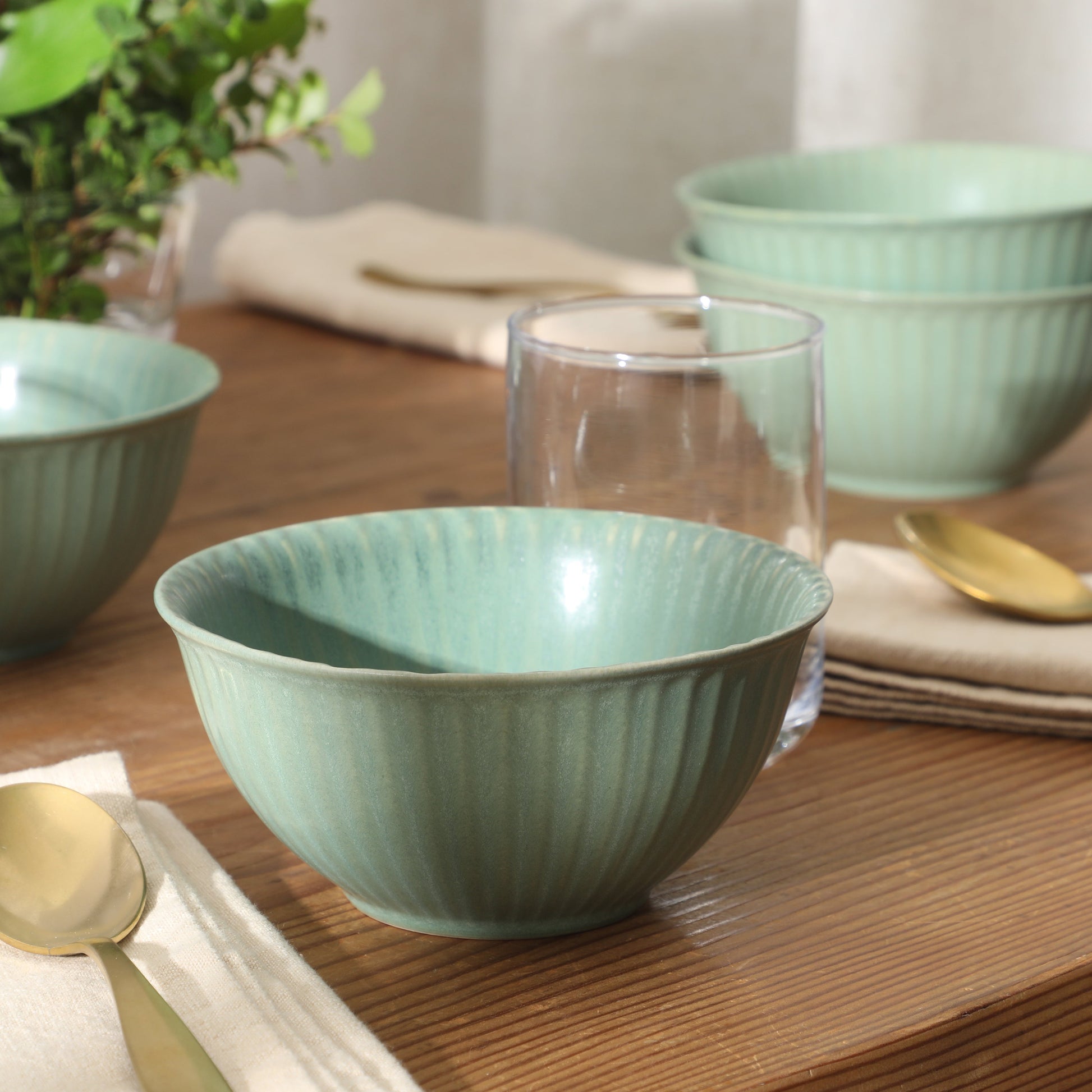 Gibson Elite Cereal Bowls Set of 4, 6-Inch Stoneware Soup Bowls,  Reactive Glaze Ribbed Bowl Set