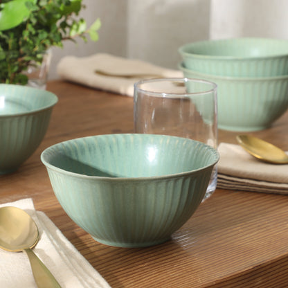 Gibson Elite Cereal Bowls Set of 4, 6-Inch Stoneware Soup Bowls,  Reactive Glaze Ribbed Bowl Set