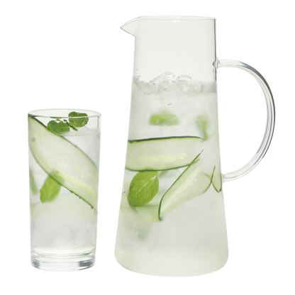 Gibson Home Boozy Brunch 7 Piece Glass Pitcher & Tumbler Set – 1.5L Pitcher with Six 13–14oz Tumblers, Everyday Beverage & Entertaining Drinkware Set, Dishwasher Safe