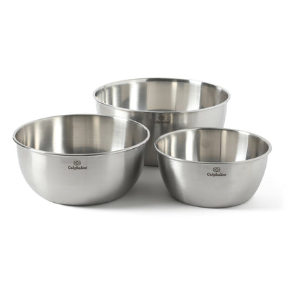 Calphalon Astro Mixing Bowls, 3-Piece Stainless Steel Mixing Bowl Set with Matte Finish, Nesting Metal Mixing Bowls for Baking and Prep, Silver