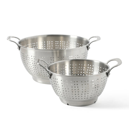 Calphalon Astro Colander Set, 2-Piece Stainless Steel Colander and Strainer, 5 QT & 1.5 QT Pasta Strainer with Handles, Kitchen Colander, Silver
