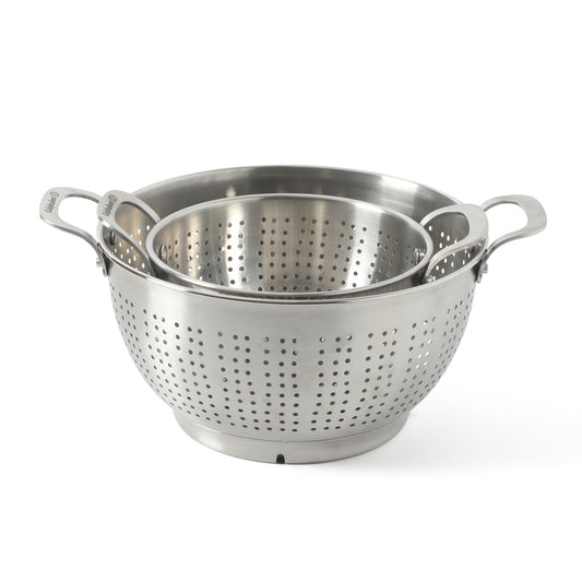Calphalon Astro Colander Set, 2-Piece Stainless Steel Colander and Strainer, 5 QT & 1.5 QT Pasta Strainer with Handles, Kitchen Colander, Silver