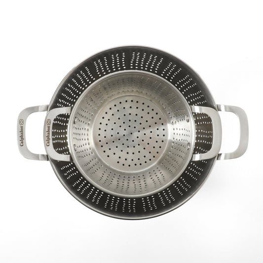 Calphalon Astro Colander Set, 2-Piece Stainless Steel Colander and Strainer, 5 QT & 1.5 QT Pasta Strainer with Handles, Kitchen Colander, Silver