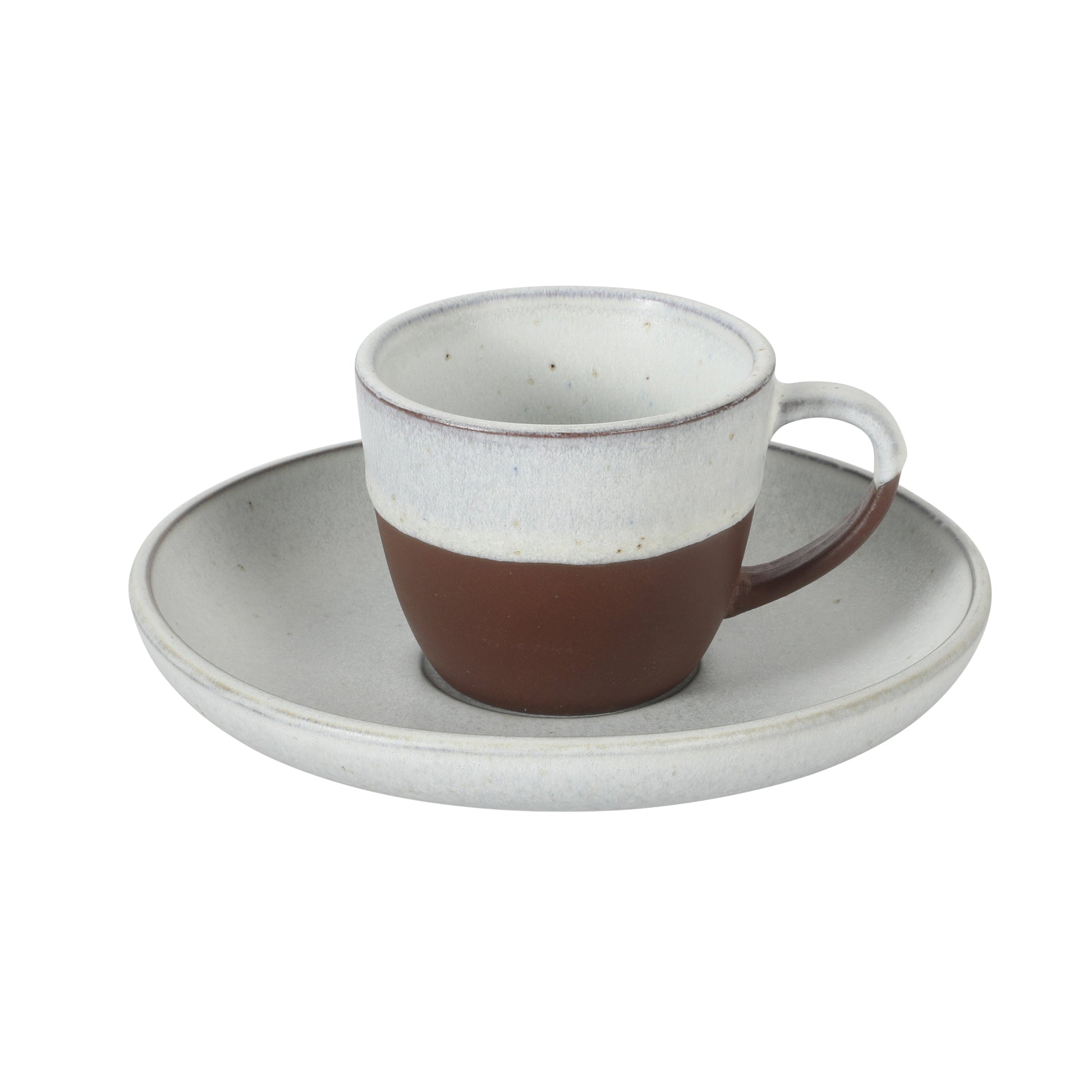 Gibson Elite William Crest 8 Piece Cup & Saucer Set, 4 Stoneware Cups & 4 Saucers, Reactive Glaze Finish, 3.5oz Espresso Cups, 5.5” Saucers, Round Coffee Set, Microwave & Dishwasher Safe