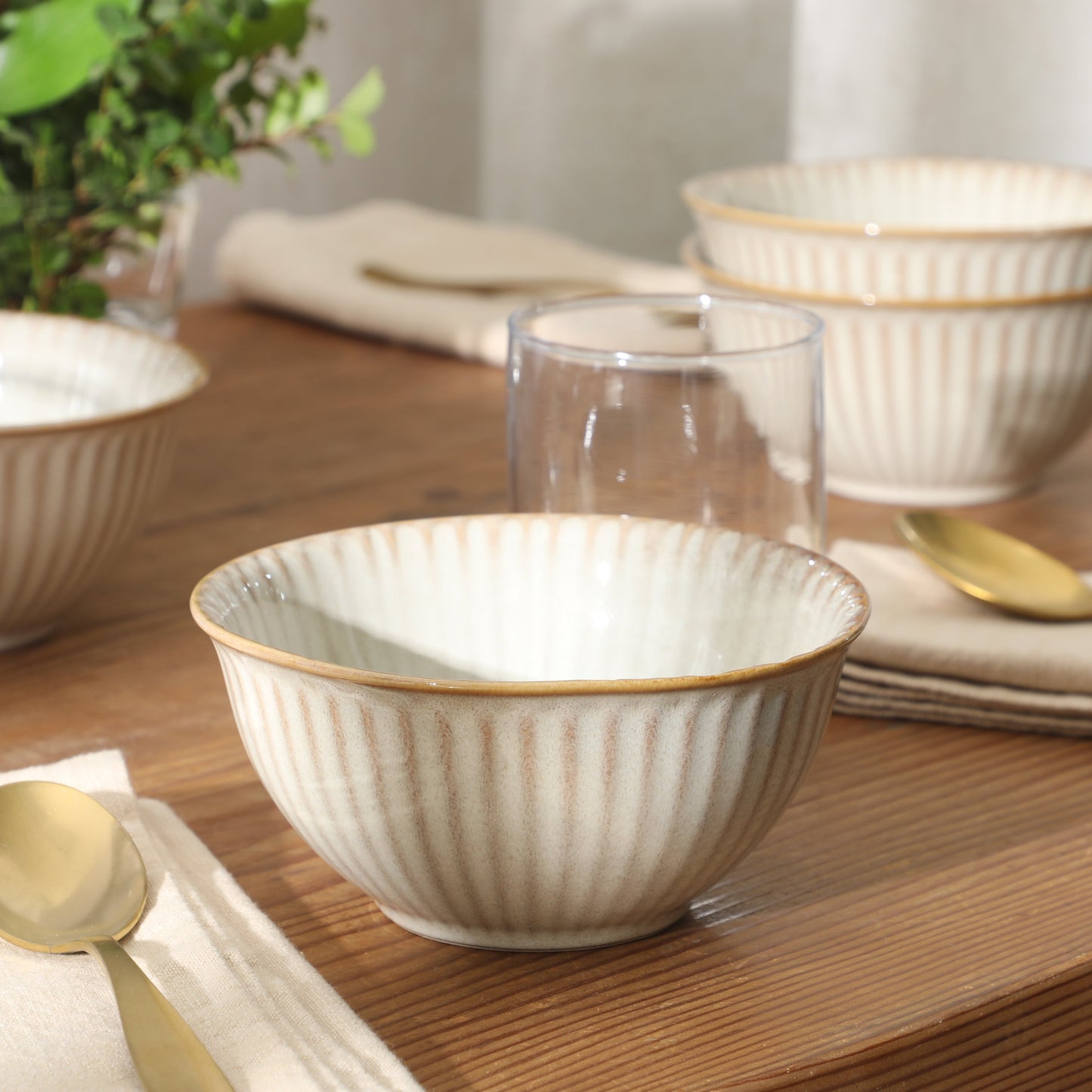 Gibson Elite Cereal Bowls Set of 4, 6-Inch Stoneware Soup Bowls,  Reactive Glaze Ribbed Bowl Set