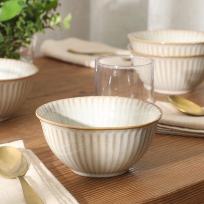 Gibson Elite Cereal Bowls Set of 4, 6-Inch Stoneware Soup Bowls,  Reactive Glaze Ribbed Bowl Set