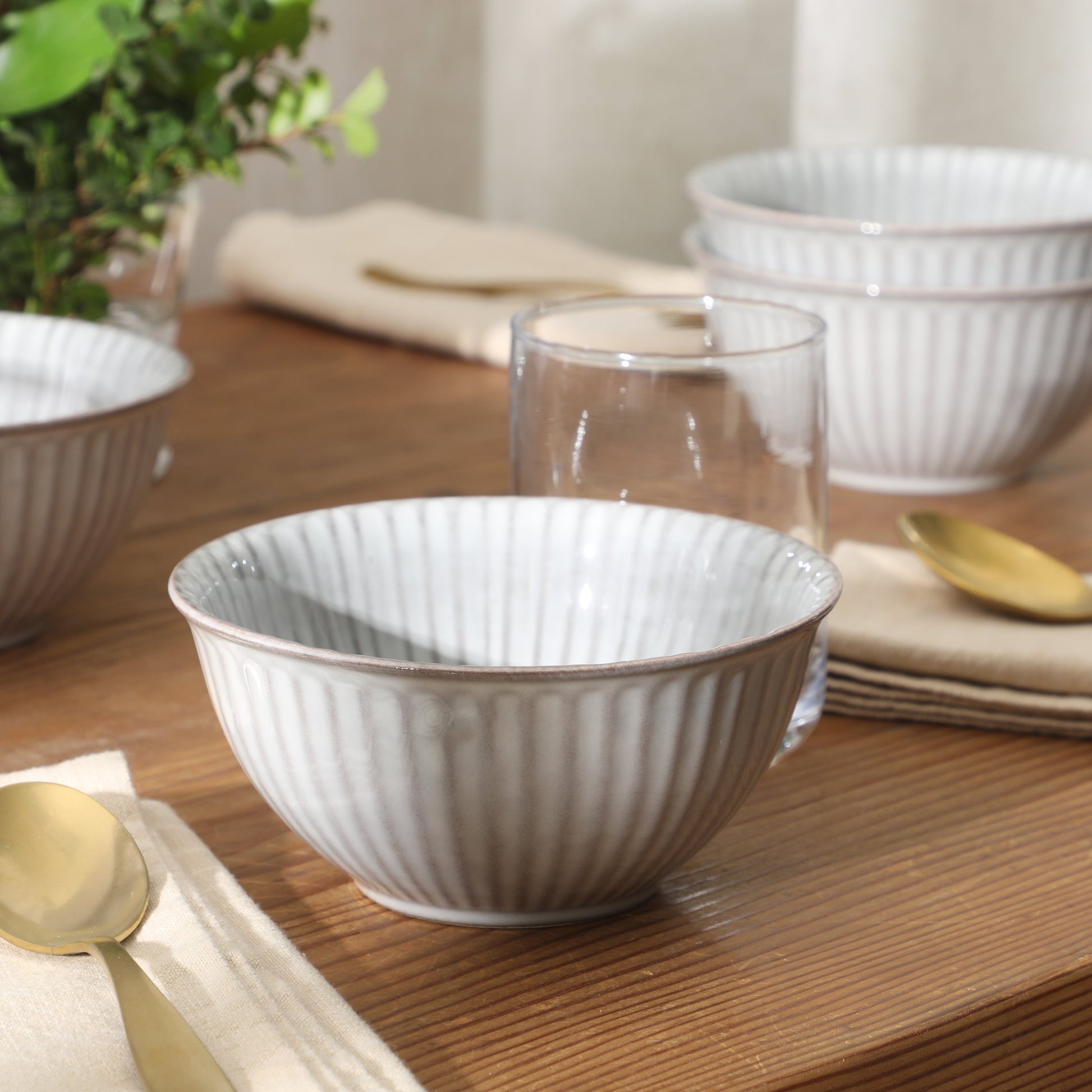 Gibson Elite Cereal Bowls Set of 4, 6-Inch Stoneware Soup Bowls,  Reactive Glaze Ribbed Bowl Set