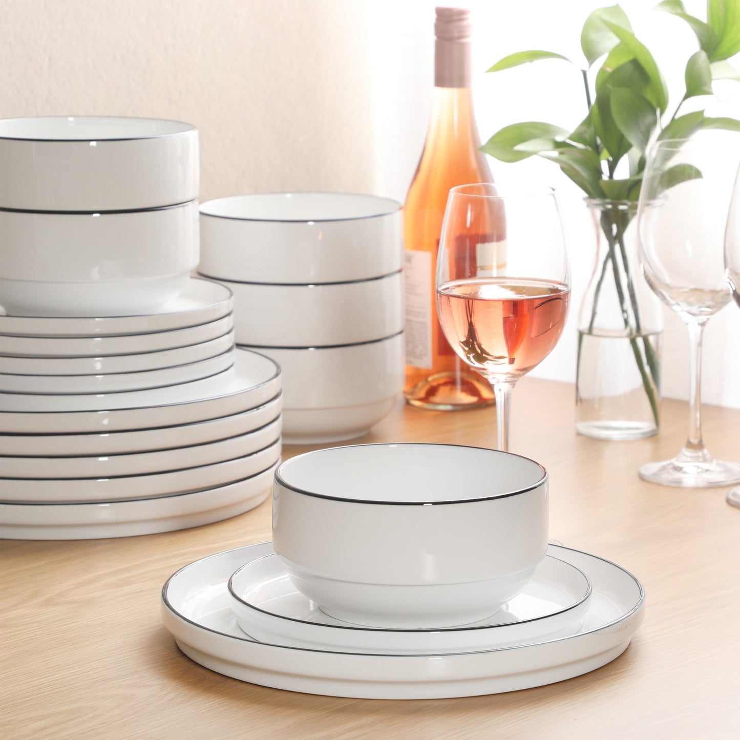 Gibson Home Rothernberg Stackable 18 Piece, Service for 6, Porcelain Plates and Bowls Set